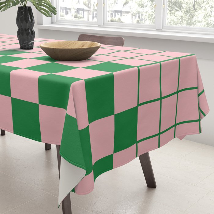 Grid Check Pink and Green Checkered Pattern Tablecloth Gallery Image 3
