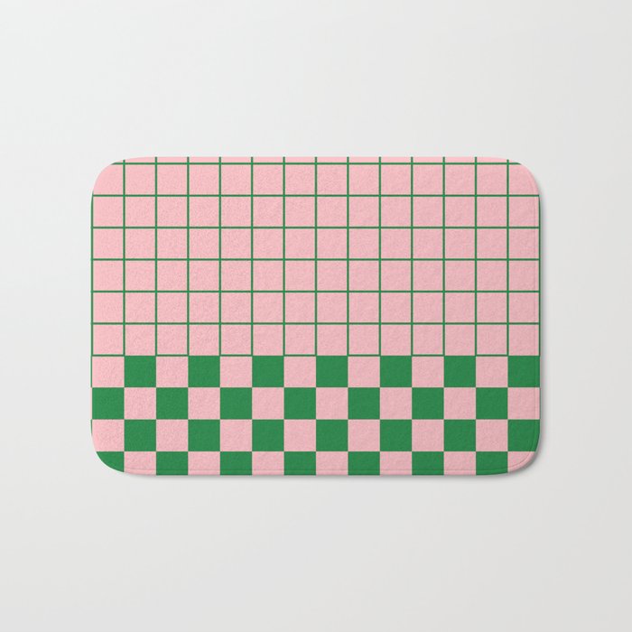 Grid Check Pink and Green Checkered Pattern Bath Mat Gallery Image 1