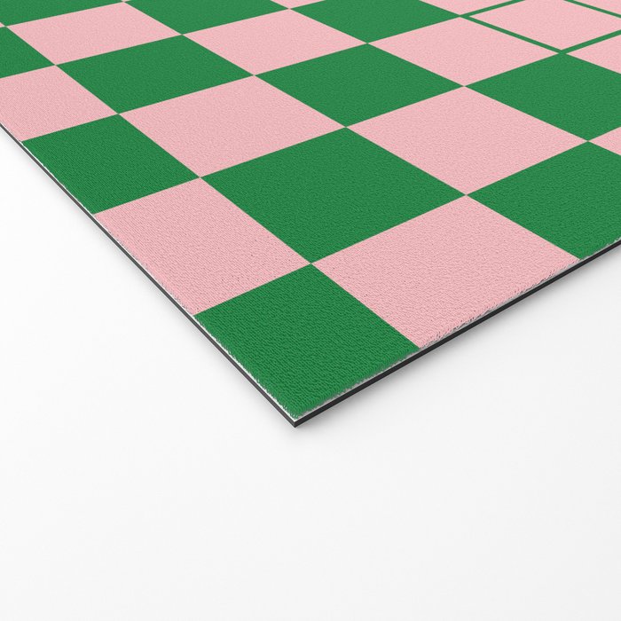 Grid Check Pink and Green Checkered Pattern Welcome Mat Gallery Image 2