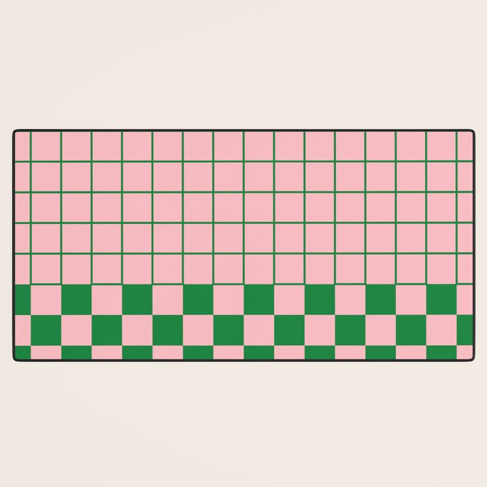 Grid Check Pink and Green Checkered Pattern Desk Mat Gallery Image 3