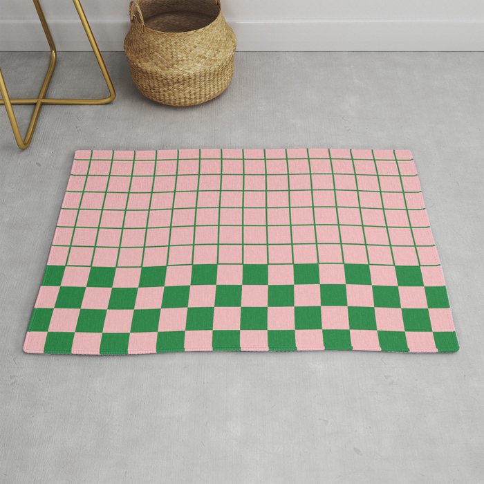 Grid Check Pink and Green Checkered Pattern Rug Gallery Image 1