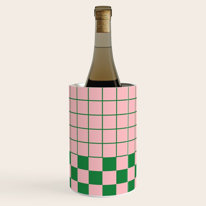 Grid Check Pink and Green Checkered Pattern Wine Chiller Gallery Image 1