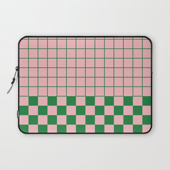 Grid Check Pink and Green Checkered Pattern Laptop Sleeve Gallery Image 1