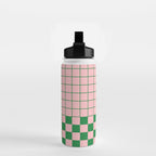 Grid Check Pink and Green Checkered Pattern Water Bottle Gallery Image 2