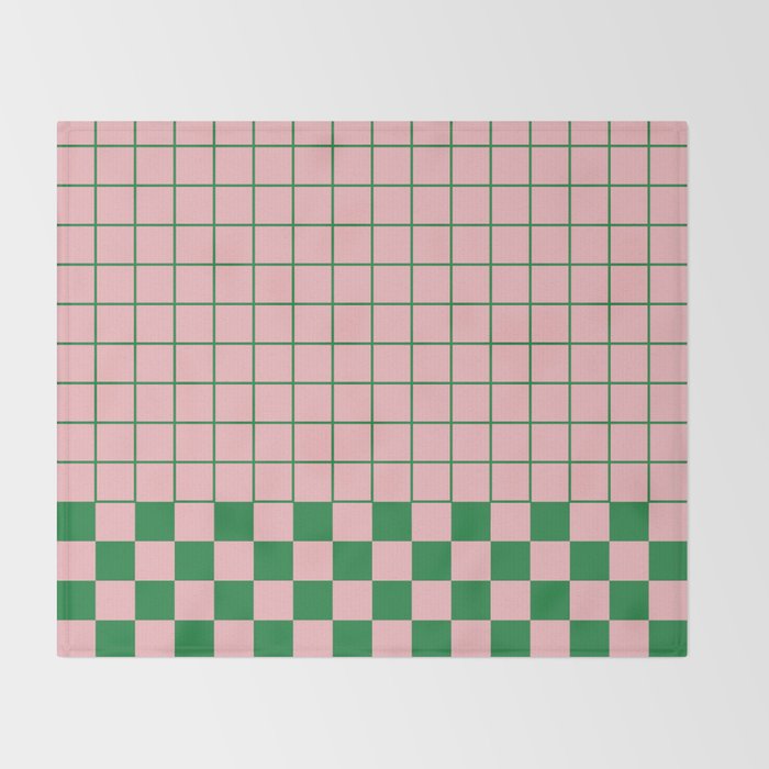 Grid Check Pink and Green Checkered Pattern Throw Blanket Gallery Image 2