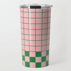 Grid Check Pink and Green Checkered Pattern Travel Mug Gallery Image 1