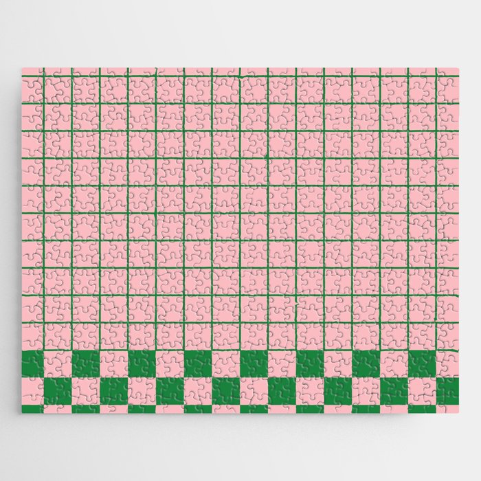 Grid Check Pink and Green Checkered Pattern Jigsaw Puzzle Gallery Image 1