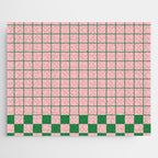 Grid Check Pink and Green Checkered Pattern Jigsaw Puzzle Gallery Image 1