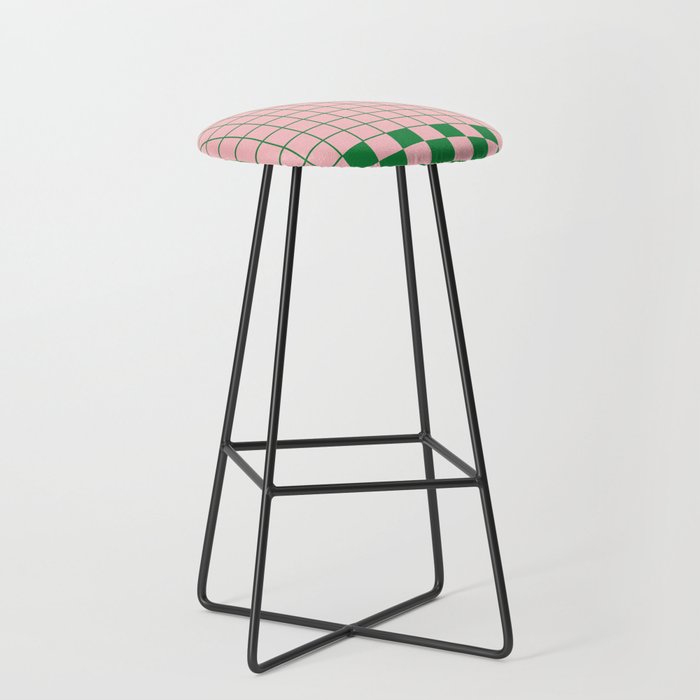 Grid Check Pink and Green Checkered Pattern Stool Gallery Image 1