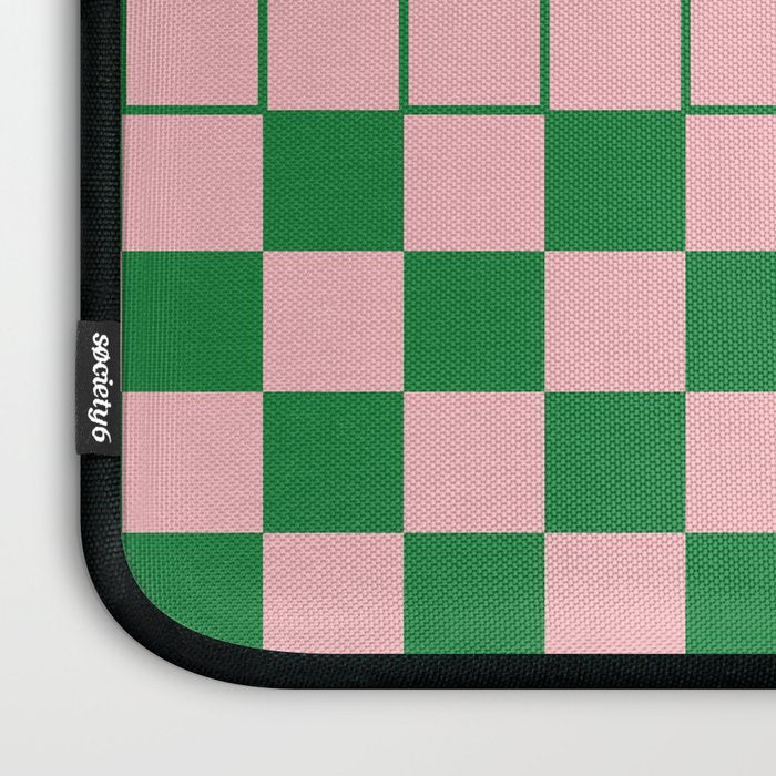 Grid Check Pink and Green Checkered Pattern Laptop Sleeve Gallery Image 3