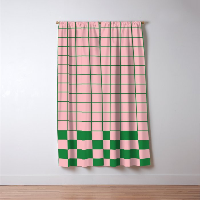 Grid Check Pink and Green Checkered Pattern Window Curtain Gallery Image 3