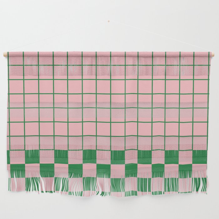 Grid Check Pink and Green Checkered Pattern Wall Hanging Gallery Image 1