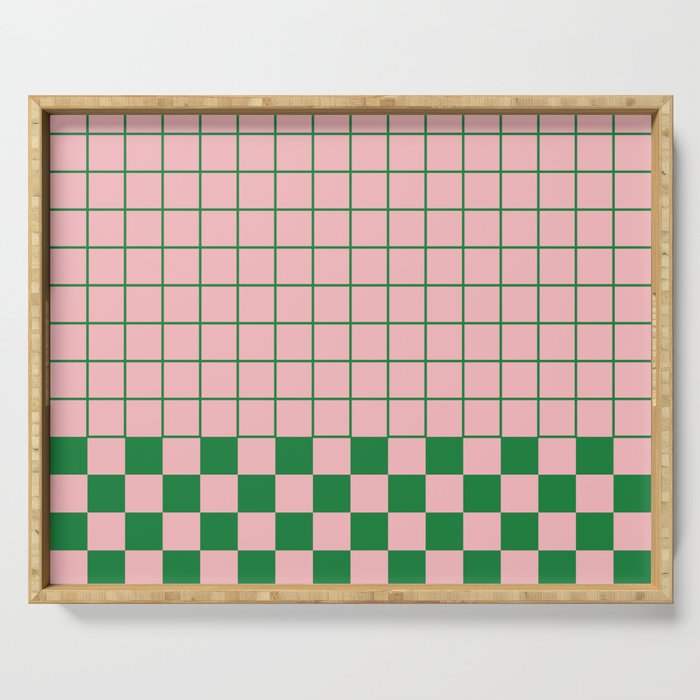 Grid Check Pink and Green Checkered Pattern Serving Tray Gallery Image 1