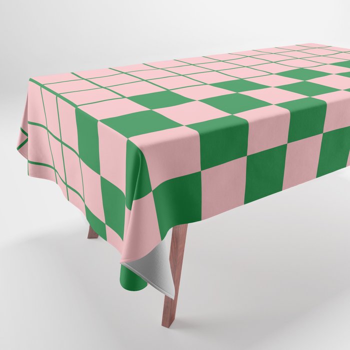 Grid Check Pink and Green Checkered Pattern Tablecloth Gallery Image 1