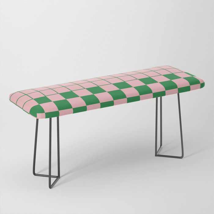Grid Check Pink and Green Checkered Pattern Bench Gallery Image 1