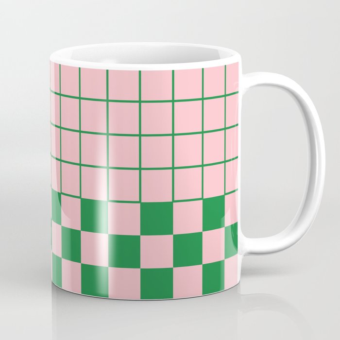 Grid Check Pink and Green Checkered Pattern Coffee Mug Gallery Image 1