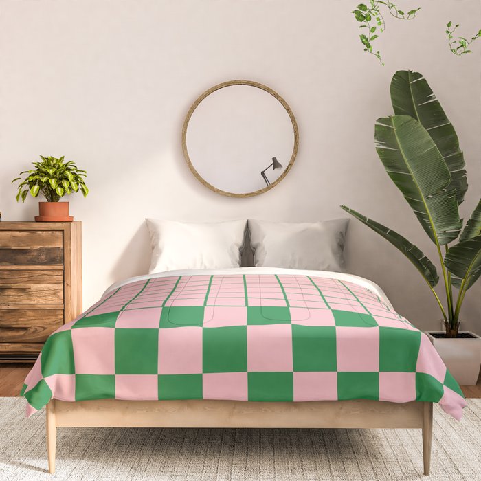 Grid Check Pink and Green Checkered Pattern Comforter Gallery Image 3