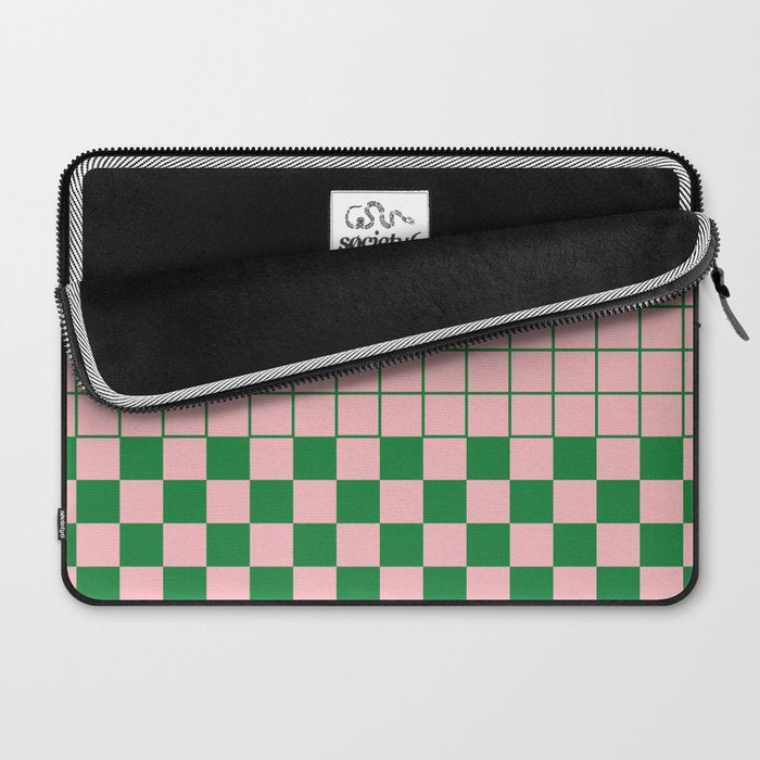 Grid Check Pink and Green Checkered Pattern Laptop Sleeve Gallery Image 2