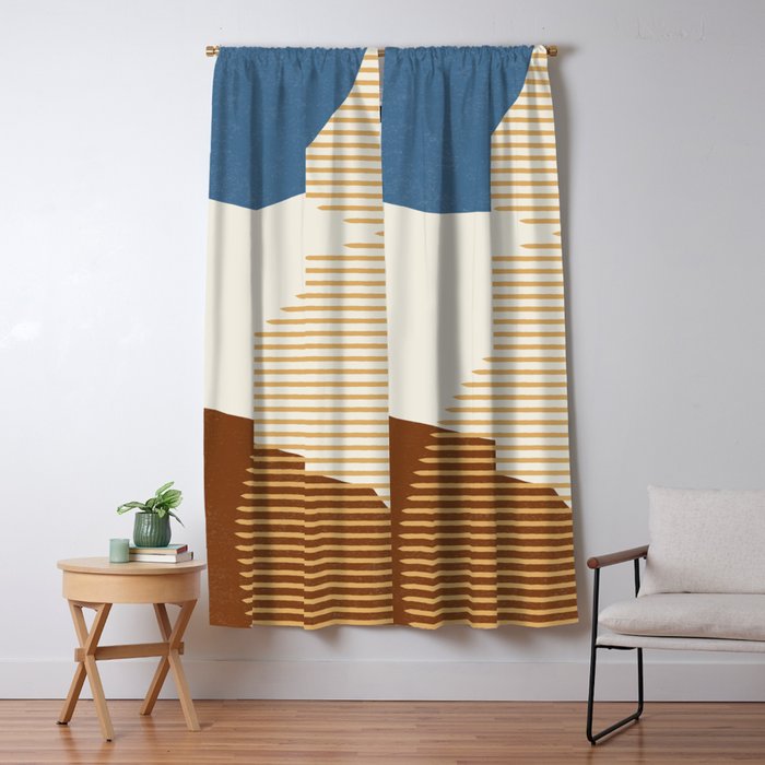 Lines Color Shapes - Blue Gold Brown  Window Curtain Gallery Image 5