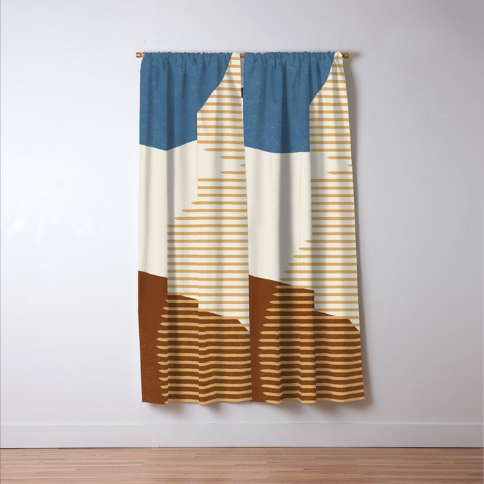 Lines Color Shapes - Blue Gold Brown  Window Curtain Gallery Image 3