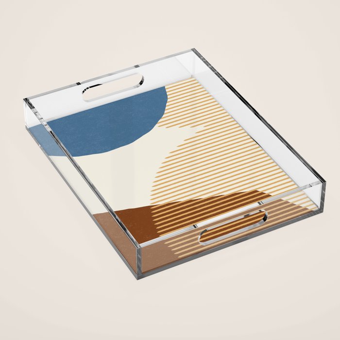 Lines Color Shapes - Blue Gold Brown  Acrylic Tray Gallery Image 1