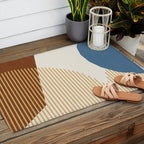 Lines Color Shapes - Blue Gold Brown  Outdoor Rug Gallery Image 2