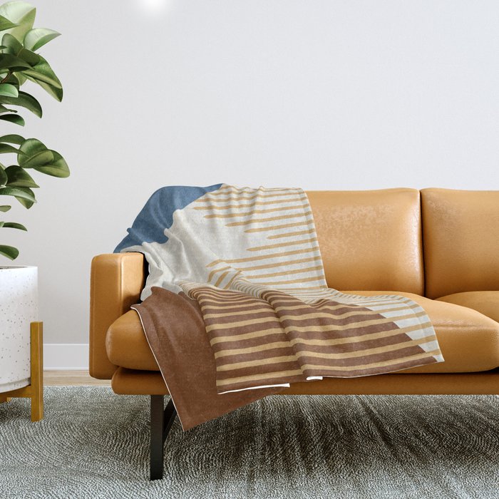 Lines Color Shapes - Blue Gold Brown  Throw Blanket Gallery Image 1