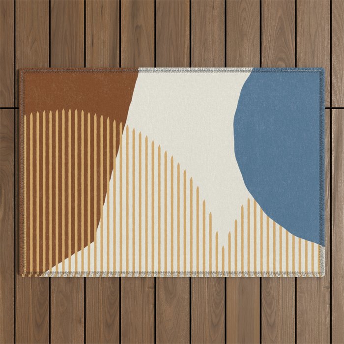 Lines Color Shapes - Blue Gold Brown  Outdoor Rug Gallery Image 1
