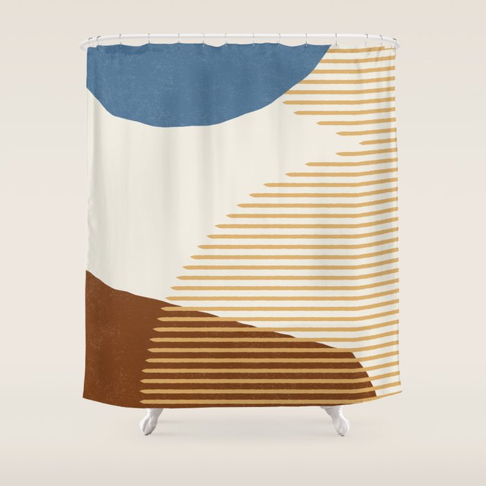 Lines Color Shapes - Blue Gold Brown  Shower Curtain Gallery Image 1