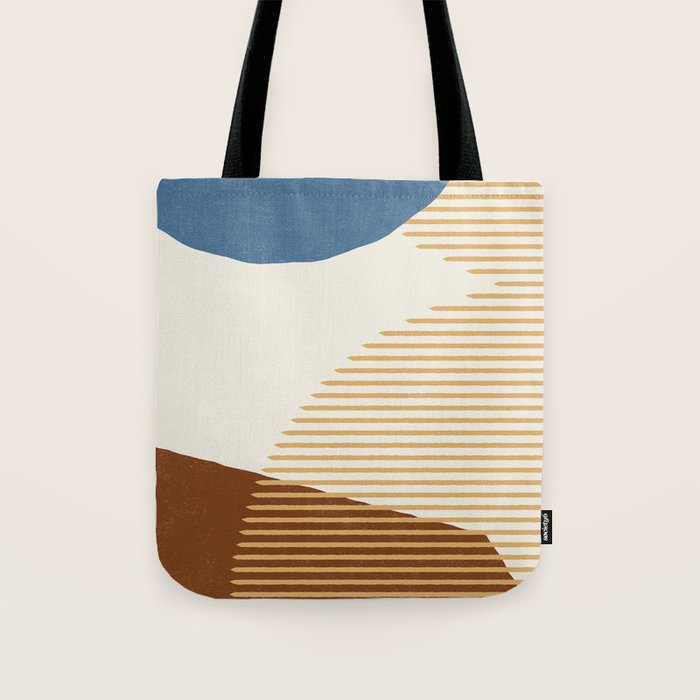Lines Color Shapes - Blue Gold Brown  Tote Bag Gallery Image 1
