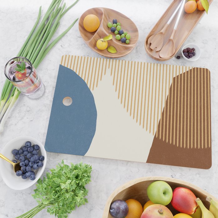Lines Color Shapes - Blue Gold Brown  Cutting Board Gallery Image 2