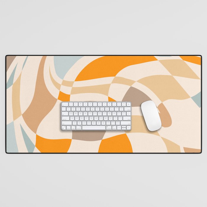 YOUR HEALTH IS YOUR WEALTH with Liquid retro abstract pattern in orange and blue Desk Mat Gallery Image 1