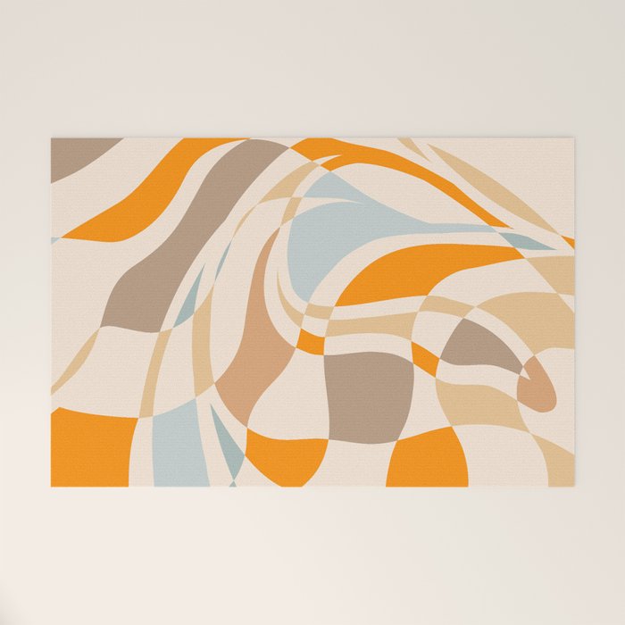 YOUR HEALTH IS YOUR WEALTH with Liquid retro abstract pattern in orange and blue Welcome Mat Gallery Image 1