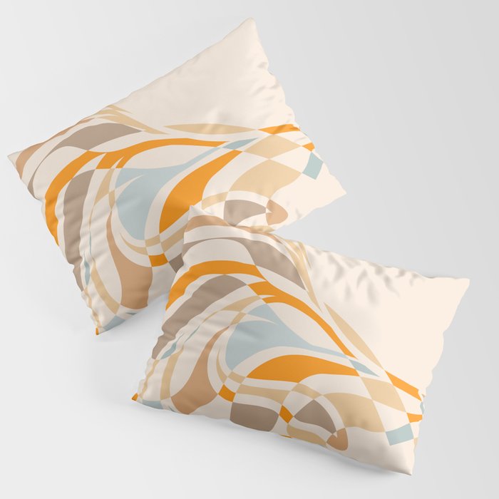 YOUR HEALTH IS YOUR WEALTH with Liquid retro abstract pattern in orange and blue Pillow Sham Gallery Image 1