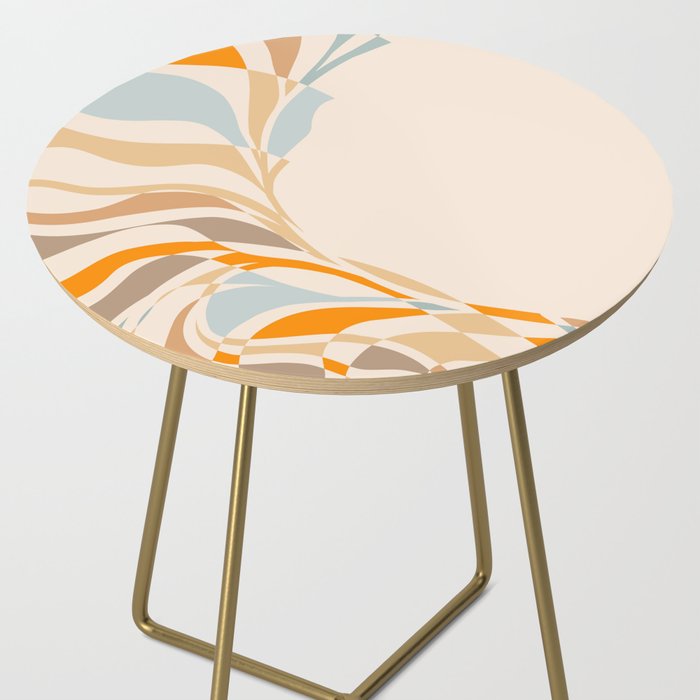 YOUR HEALTH IS YOUR WEALTH with Liquid retro abstract pattern in orange and blue Side Table Gallery Image 2