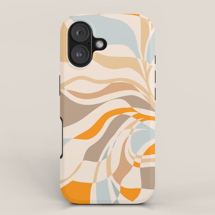YOUR HEALTH IS YOUR WEALTH with Liquid retro abstract pattern in orange and blue iPhone Case Gallery Image 1