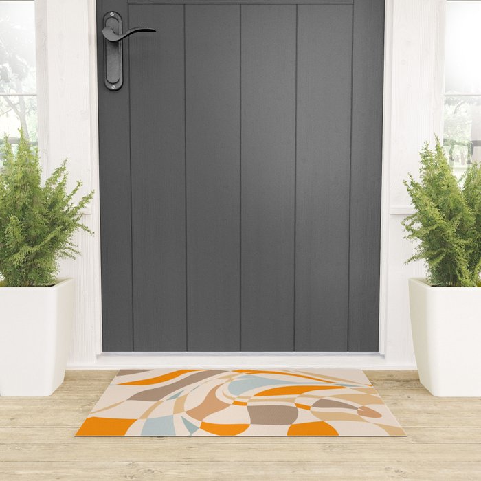 YOUR HEALTH IS YOUR WEALTH with Liquid retro abstract pattern in orange and blue Welcome Mat Gallery Image 3