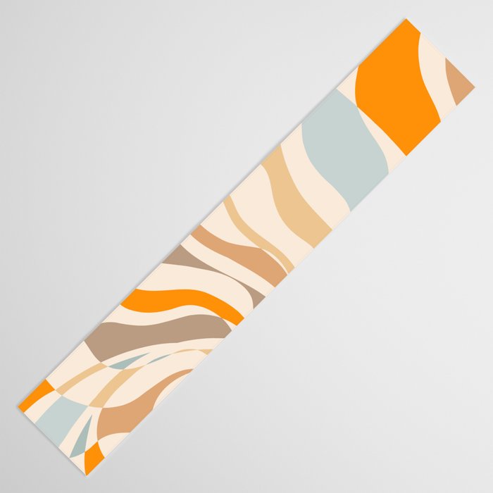 YOUR HEALTH IS YOUR WEALTH with Liquid retro abstract pattern in orange and blue Table Runner Gallery Image 3