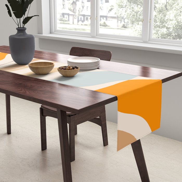 YOUR HEALTH IS YOUR WEALTH with Liquid retro abstract pattern in orange and blue Table Runner Gallery Image 2