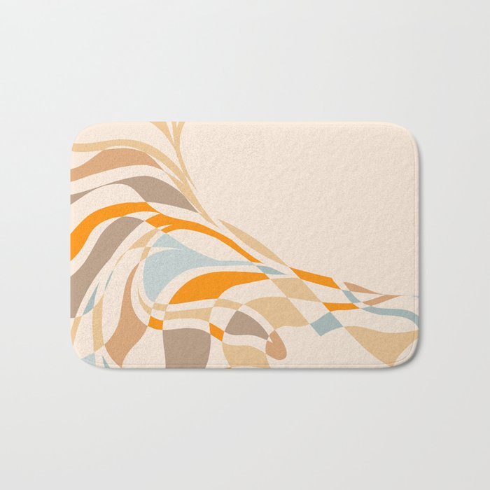 YOUR HEALTH IS YOUR WEALTH with Liquid retro abstract pattern in orange and blue Bath Mat Gallery Image 1