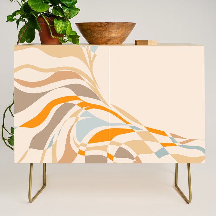 YOUR HEALTH IS YOUR WEALTH with Liquid retro abstract pattern in orange and blue Credenza Gallery Image 1