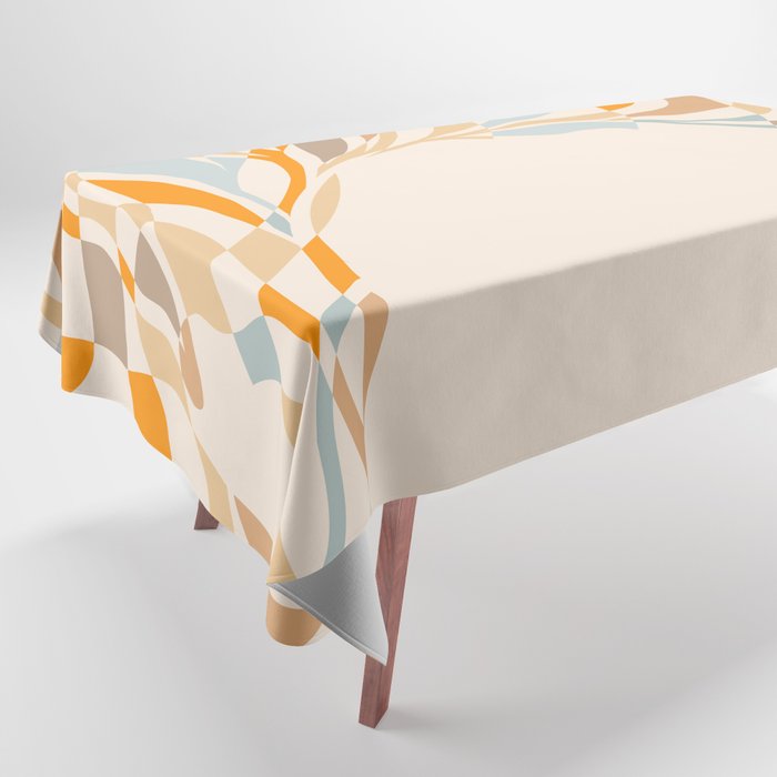 YOUR HEALTH IS YOUR WEALTH with Liquid retro abstract pattern in orange and blue Tablecloth Gallery Image 1
