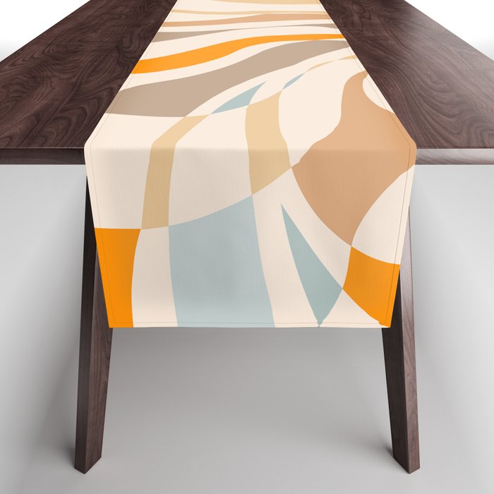 YOUR HEALTH IS YOUR WEALTH with Liquid retro abstract pattern in orange and blue Table Runner Gallery Image 1