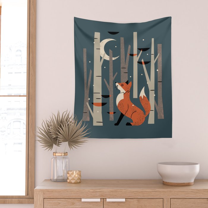 Winter Forest Fox Wall Tapestry Gallery Image 2