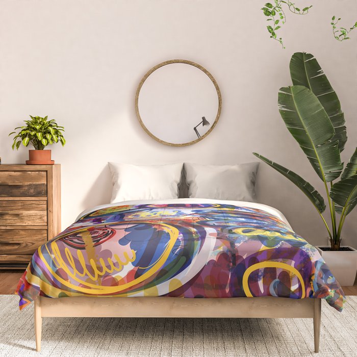 Sunny Life Graffiti Doodle Art by Emmanuel Signorino Comforter Gallery Image 3