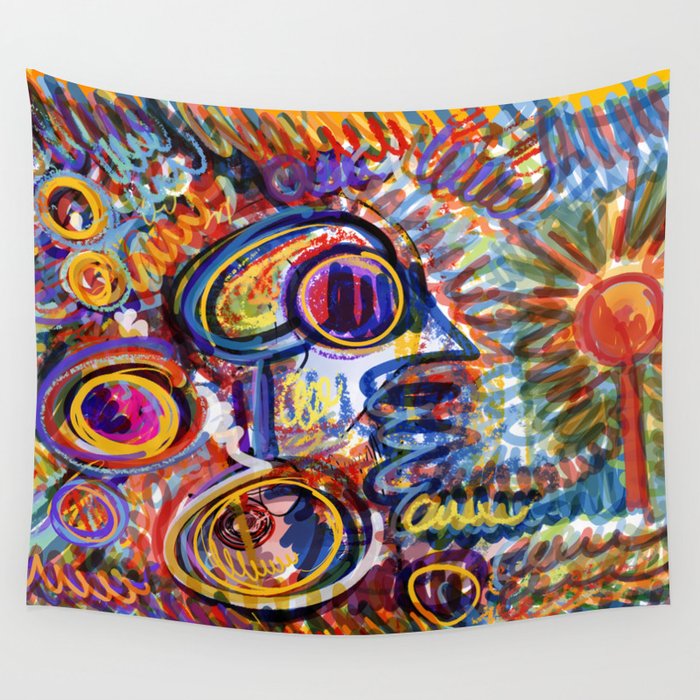 Sunny Life Graffiti Doodle Art by Emmanuel Signorino Wall Tapestry Gallery Image 1