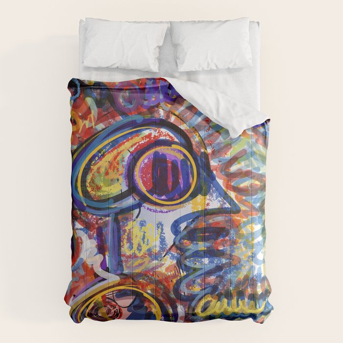 Sunny Life Graffiti Doodle Art by Emmanuel Signorino Comforter Gallery Image 6