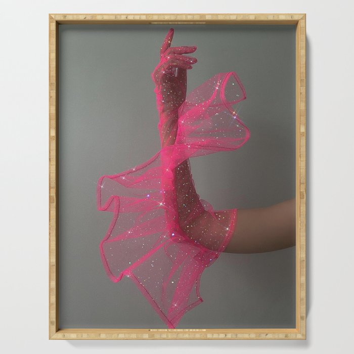 AESTHETIC PINK GLOVE | fashion | style | glamour | hand | glitter | elegant | charm | collage  Serving Tray Gallery Image 1