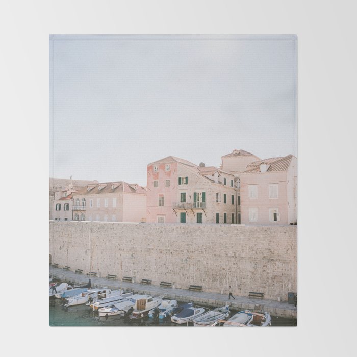 Walls of Dubrovnik | Pastel travel photography Croatia | Wanderlust vibes print Throw Blanket Gallery Image 2