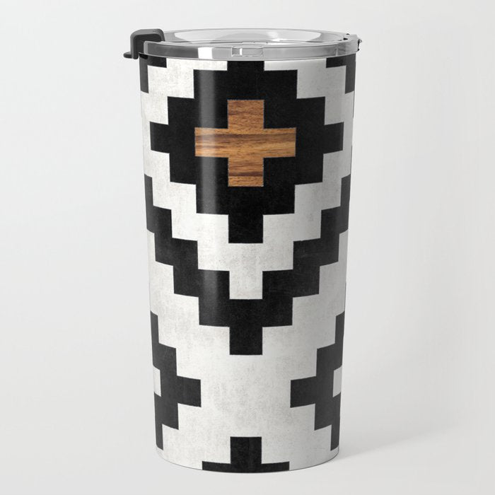 Urban Tribal Pattern No.16 - Aztec - Concrete and Wood Travel Mug Gallery Image 3